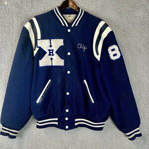 Vintage Holloway Jacket Mens Blue Wool St. Xavier Varsity Letterman 80s “Chip”